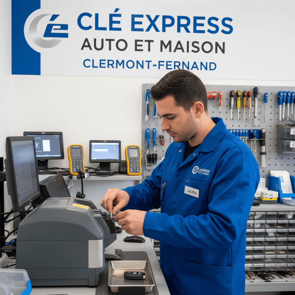 Key specialist at Clé Express Auto et Maison preparing a car key